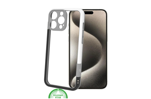 iPhone 16 Pro Max Hoesje – Transparant Frame met Versterkte Hoeken (Wit-Grijs Design)