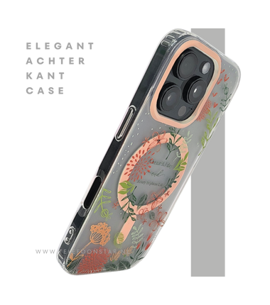 8iPhone 16 Pro Transparant Hoesje Met Bloemenprint En Elegante Tekstdecoratie