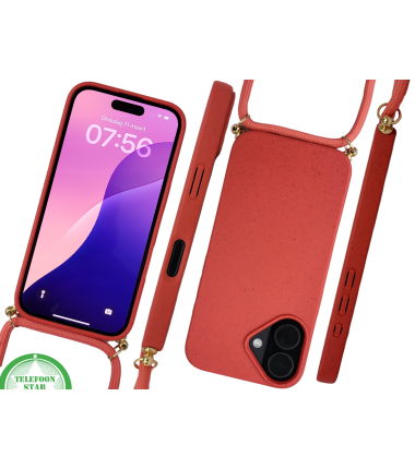 iPhone 16 Plus met Koord Rood Stijlvolle Duurzame Bescherming