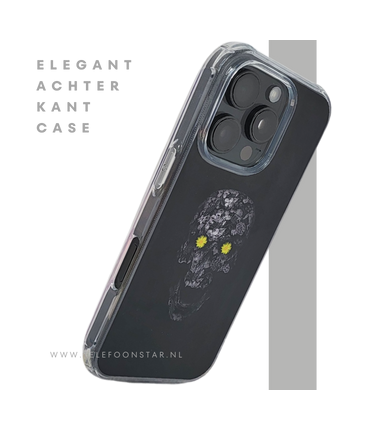 iPhone 16 Pro Zwart Hoesje Met Bloemen Skull Design En Gele Accentdetails