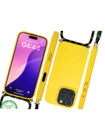 Gele Koord Hoesje &ndash; Duurzaam Siliconen Crossbody Case met Verstelbaar Draagkoord voor iPhone 16 Pro