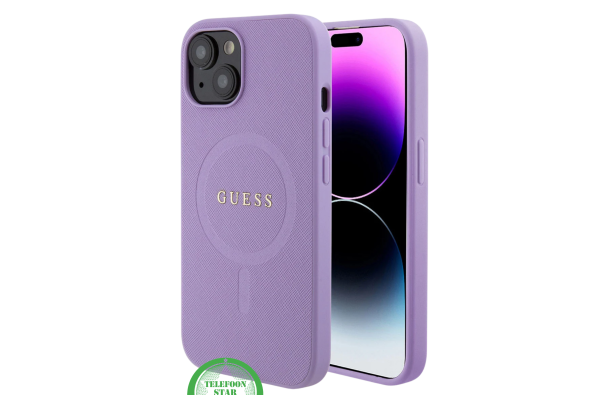 Hoesje voor iPhone 15 – Paars Luxe Design met Goudkleurig Logo Breng kleur en elegantie samen met dit prachtige Paars hoesje voor de iPhone 15.