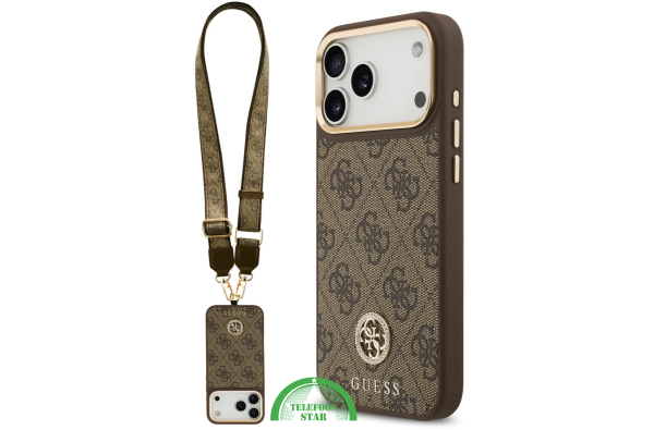 Guess iPhone 17 Pro Crossbody Hoesje met Band – Luxe MagSafe Bescherming in Bruin Design