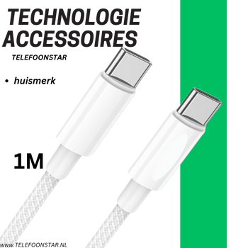 USB-C naar USB-C Oplaadkabel 1 Meter – Witte Gevlochten Snelladerkabel
