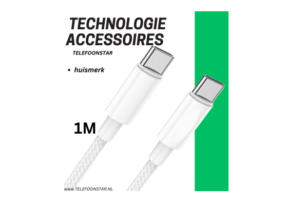 USB-C naar USB-C Oplaadkabel 1 Meter – Witte Gevlochten Snelladerkabel