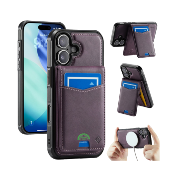 Hoesje voor iPhone 17 Paars Bookcase 2-in-1 Magnetic met Pasjeshouder & MagSafe