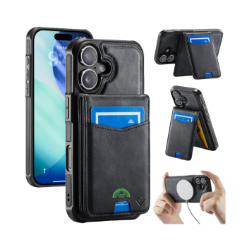 Hoesje voor iPhone 17 Zwart Bookcase 2-in-1 Magnetic met Pasjeshouder & MagSafe