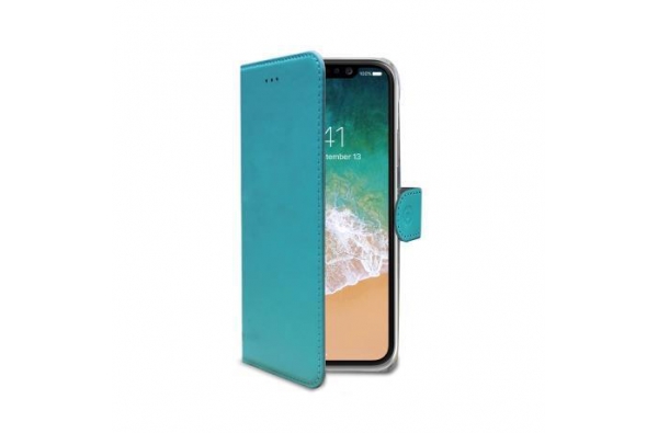iPhone X Book Case Hoesje ECHT LEER Turquoise