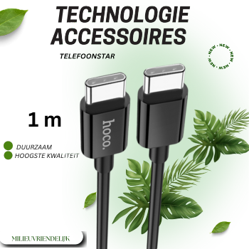 USB-C to USB-C Kabel (1m) Zwart - 60W - Snel opladen - Universeel