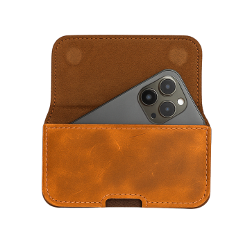 Universeel Telefoonhoesje met Riemclip – Bruin Leren Hoesje