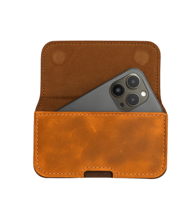 Universeel Telefoonhoesje met Riemclip – Bruin Leren Hoesje