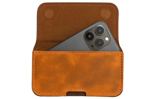 Universeel Telefoonhoesje met Riemclip – Bruin Leren Hoesje