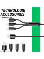 3-in-1 USB Oplaadkabel &ndash; USB-C, Micro-USB & Lightning &ndash; 1.2 Meter &ndash; Sterk Gevlochten
