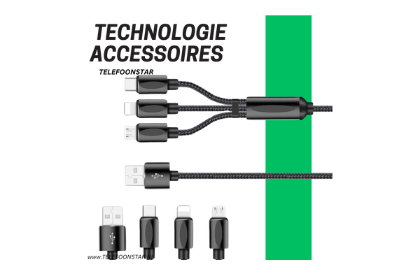 3-in-1 USB Oplaadkabel – USB-C, Micro-USB & Lightning – 1.2 Meter – Sterk Gevlochten