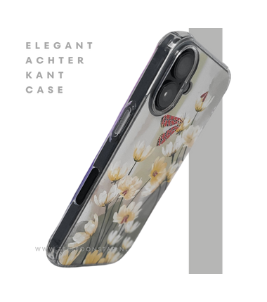 iPhone 16 hoesje transparant met bloemen en vlinder design schokbestendig