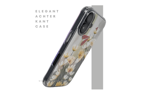 iPhone 16 hoesje transparant met bloemen en vlinder design schokbestendig