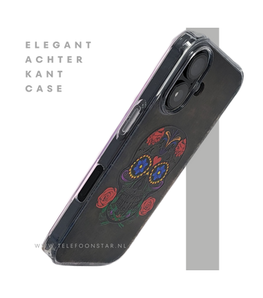 iPhone 16 hoesje transparant met kleurrijke skull print en extra bescherming