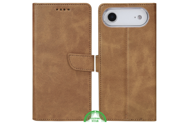 iPhone 17 Air Bookcase Hoesje Bruin – Wallet Case met Pasjeshouder & Standfunctie