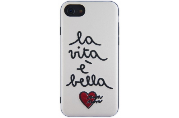 iPhone 7/8 hoesje Echt leer wit 'La vita é bella'