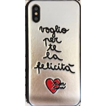 iPhone X hoesje Echt leer Zilver 'La vita é bella'