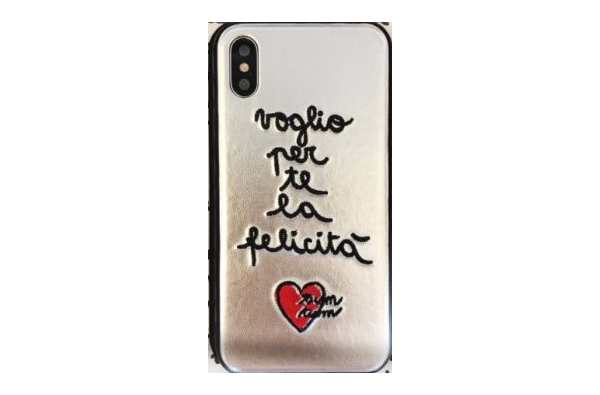 iPhone X hoesje Echt leer Zilver 'La vita é bella'