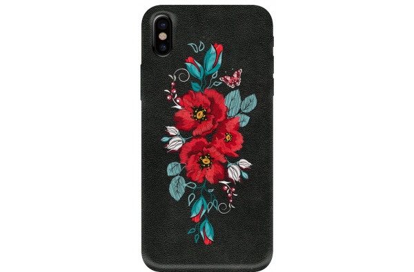 iPhone X hoesje Echt leer 'Rode Bloemen'