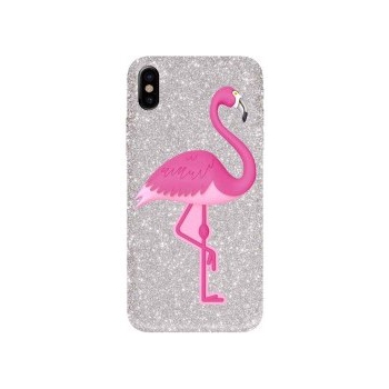 iPhone X hoes siliconen Glitter Flamingo