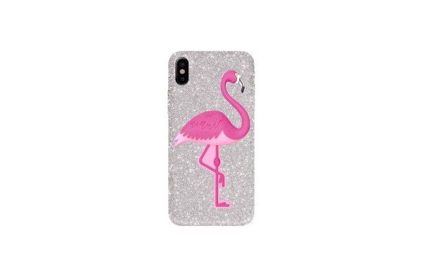 iPhone X hoes siliconen Glitter Flamingo