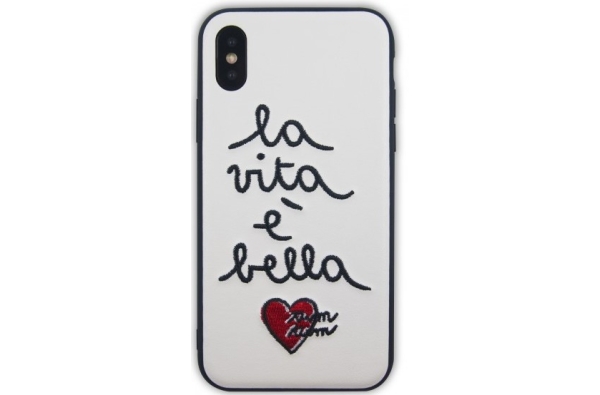 iPhone X hoesje Echt leer wit 'La vita é bella'