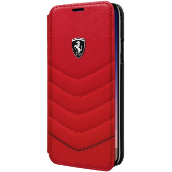 iPhone X boek model hoesje Echt leer in Rood Logo Ferrari