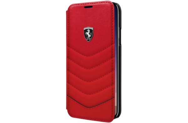 iPhone X boek model hoesje Echt leer in Rood Logo Ferrari