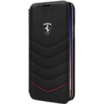 iPhone X boek model hoesje Echt leer in Zwart Ferrari Logo