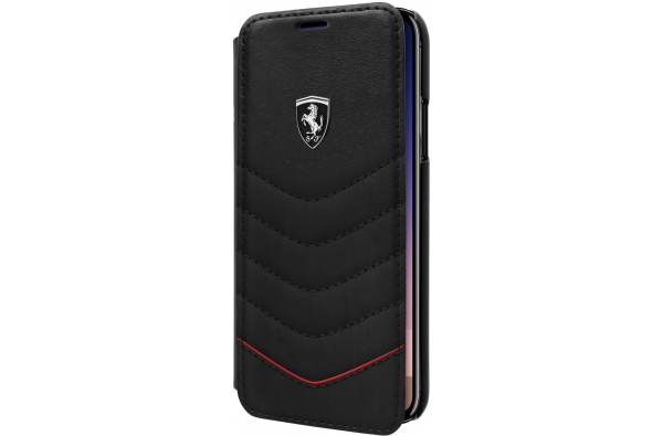 iPhone X boek model hoesje Echt leer in Zwart Ferrari Logo