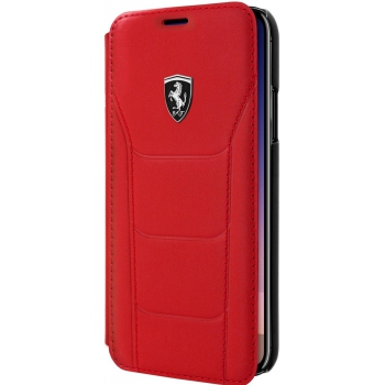 iPhone X boek model hoesje Echt leer in Rood Ferrari Logo