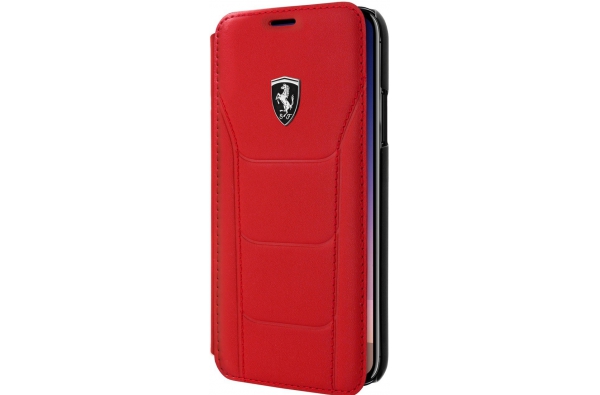 iPhone X boek model hoesje Echt leer in Rood Ferrari Logo