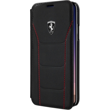 iPhone X boek model hoesje Echt leer in Zwart Ferrari Logo