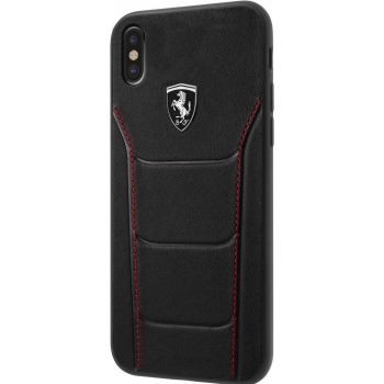 iPhone X hoesje Echt leer Ferrari Logo in Zwart