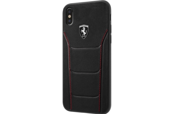 iPhone X hoesje Echt leer Ferrari Logo in Zwart