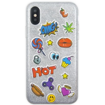 iPhone X hoes siliconen Glitter met 3D stickers
