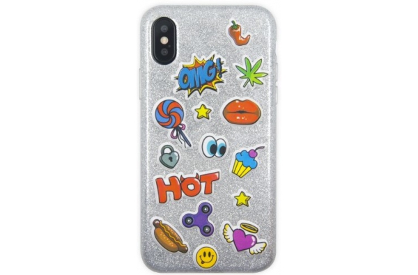 iPhone X hoes siliconen Glitter met 3D stickers