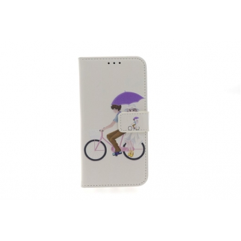 iPhone X 'Fietsend in de regen' Print booktype hoesje