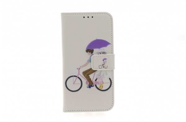 iPhone X 'Fietsend in de regen' Print booktype hoesje