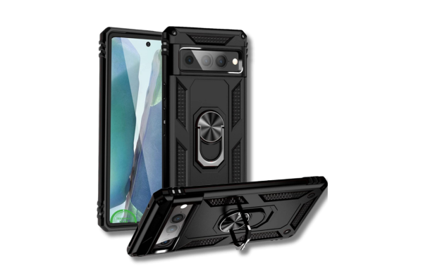 Hoesje voor Google Pixel 8 Zwart Rugged Armor met Ring Kickstand Extra Sterke Bescherming