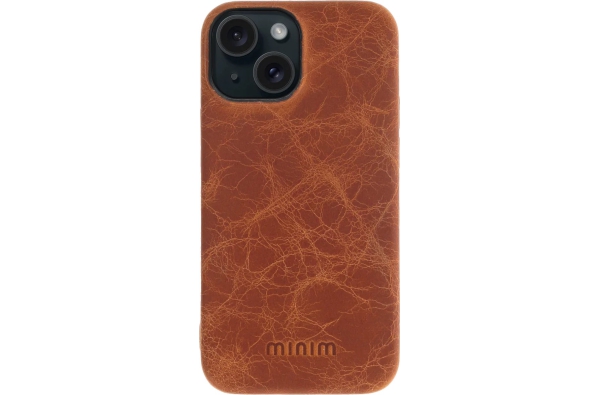 iPhone 15 100% Leer hoesje | Lederen Backcover | Minimalistisch | Cognac