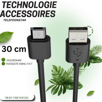 USB naar Micro USB Kabel – 30cm – Snelladen & Data – Compact & Efficiënt