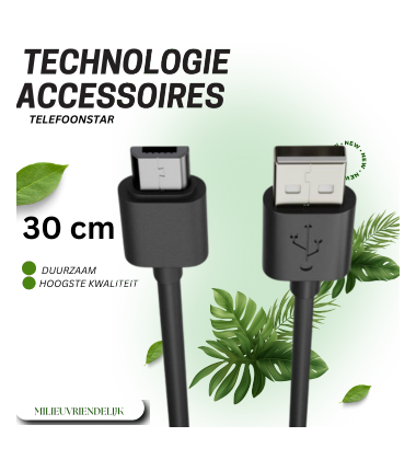 USB naar Micro USB Kabel – 30cm – Snelladen & Data – Compact & Efficiënt