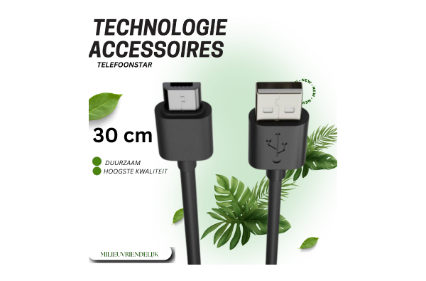 USB naar Micro USB Kabel – 30cm – Snelladen & Data – Compact & Efficiënt