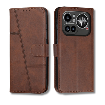Nothing Phone 4a Pro Bruin Wallet Hoesje met Standaardfunctie 360 graden volledige bescherming