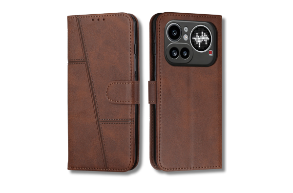 Nothing Phone 4a Pro Bruin Wallet Hoesje met Standaardfunctie 360 graden volledige bescherming