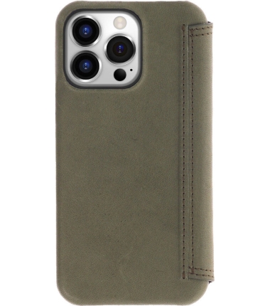 iPhone 15 Pro Max 100% Leer hoesje | Lederen Bookcase | Minimalistisch | Olijfgroen
